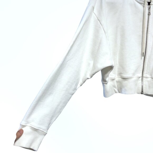 John Elliot Solid White Long Sleeve Zipped Cropped Hoodie 2 - Picture 5 of 8